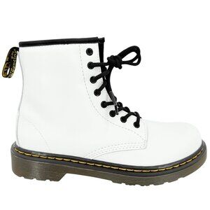 Dr. Martens Girls White Leather Boots Size 3 US With Zipper & Lace Closure NWOB